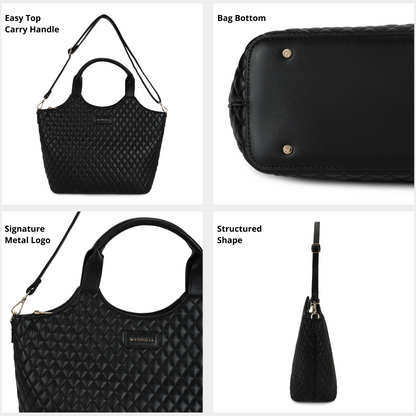 Magnolia PU Leather Women Black Tote Bag