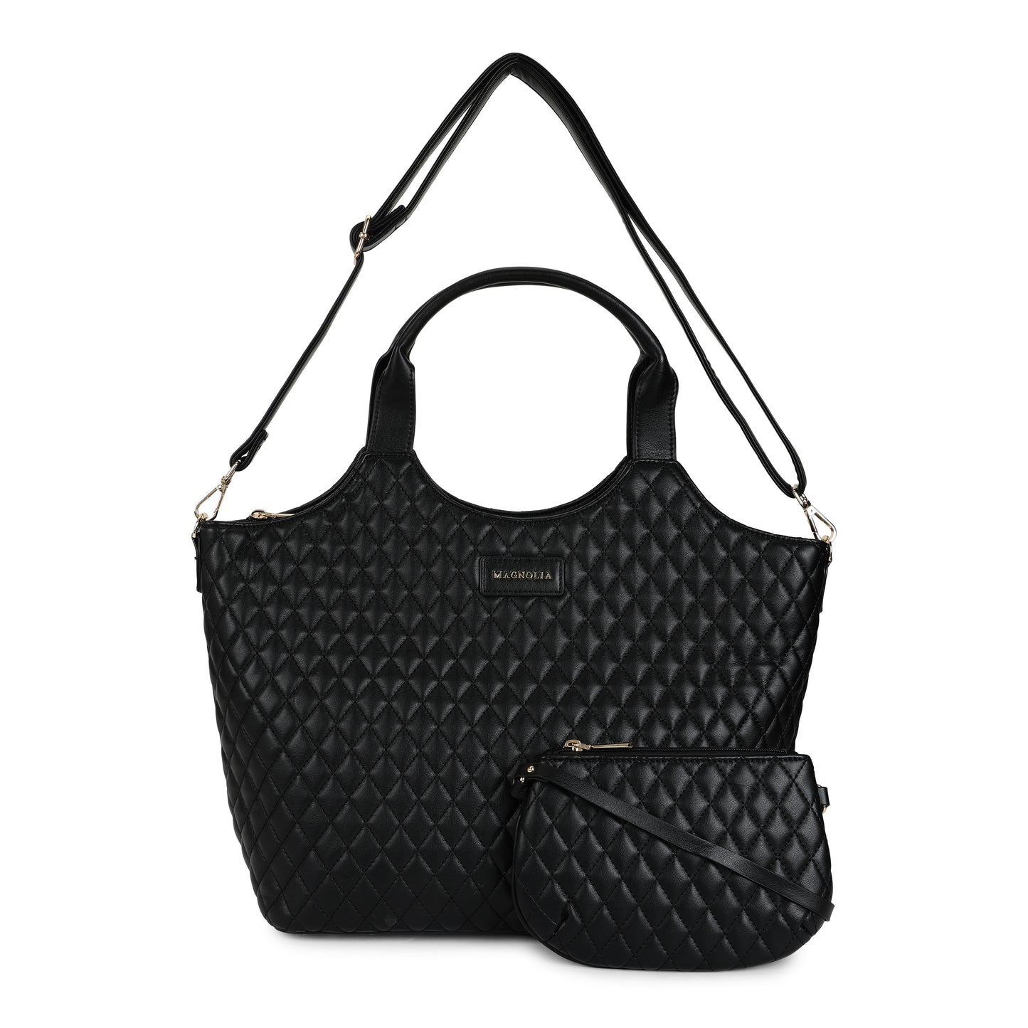 Magnolia PU Leather Women Black Tote Bag