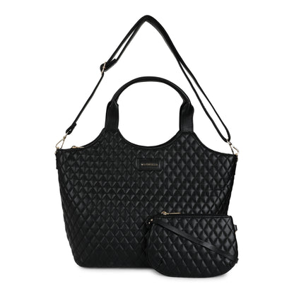 Magnolia PU Leather Women Black Tote Bag