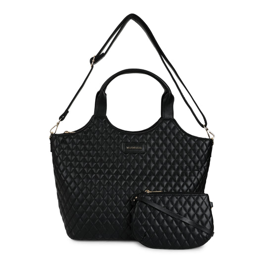 Magnolia PU Leather Women Black Tote Bag