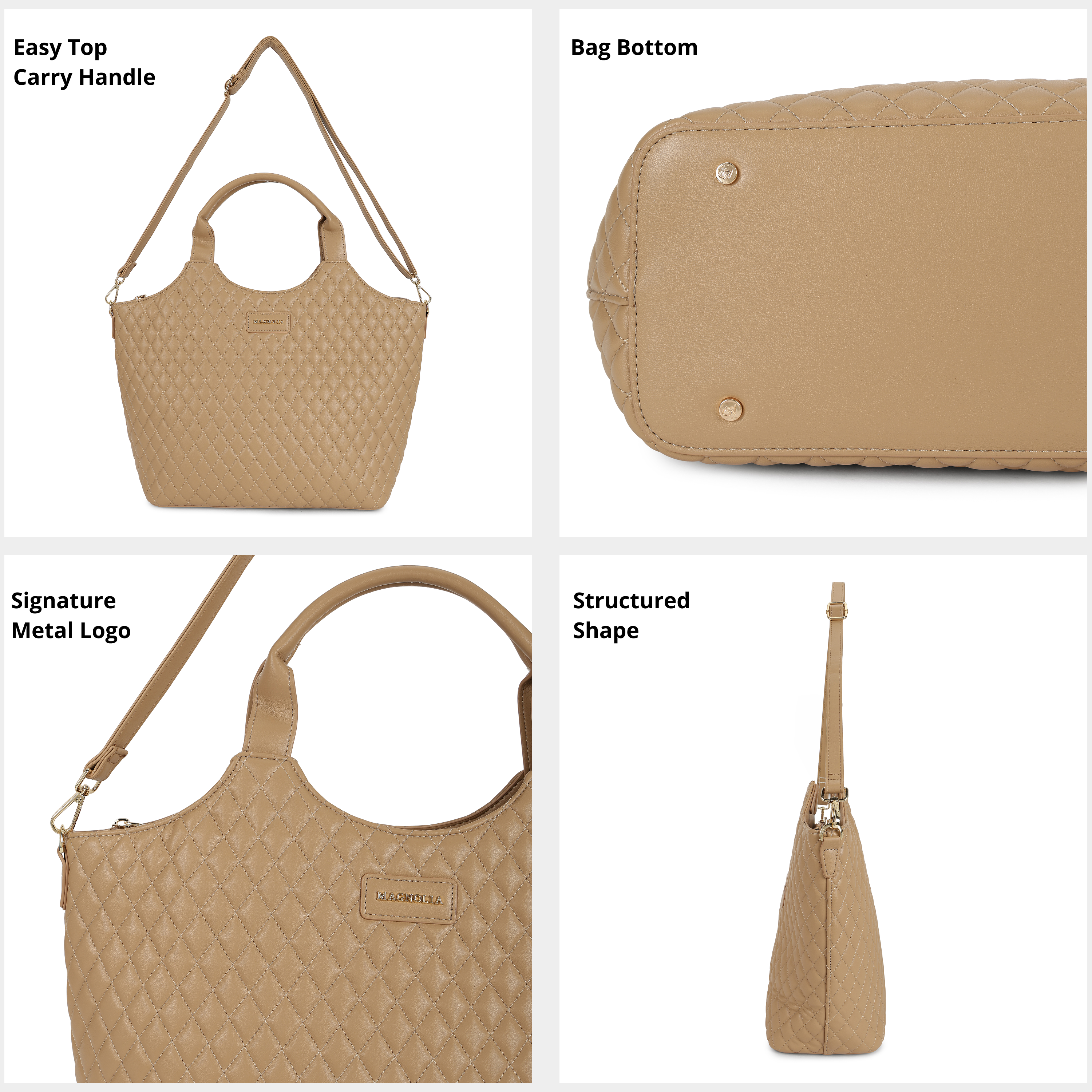 Magnolia PU Leather Women Khaki Tote Bag