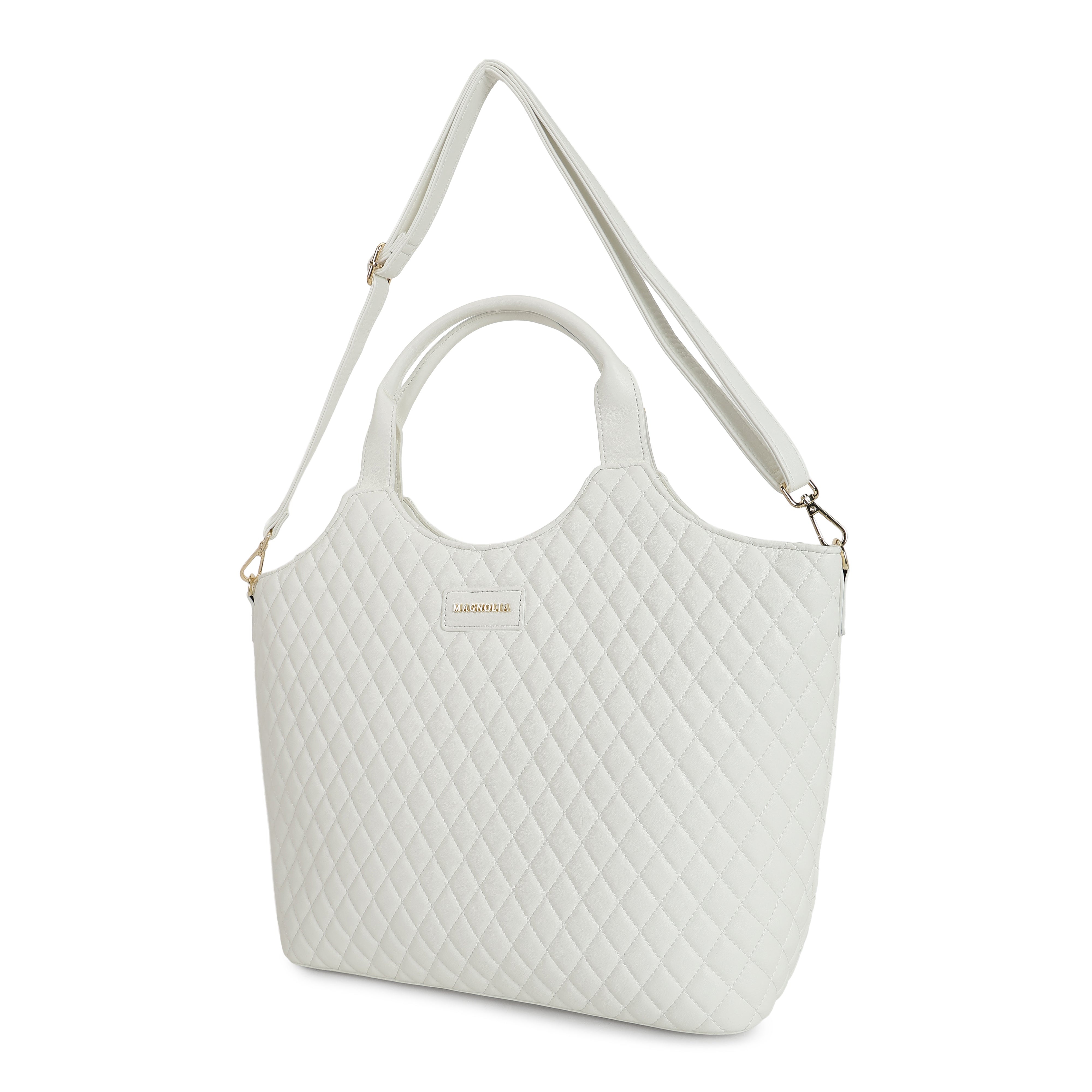 Magnolia PU Leather Women White Tote Bag