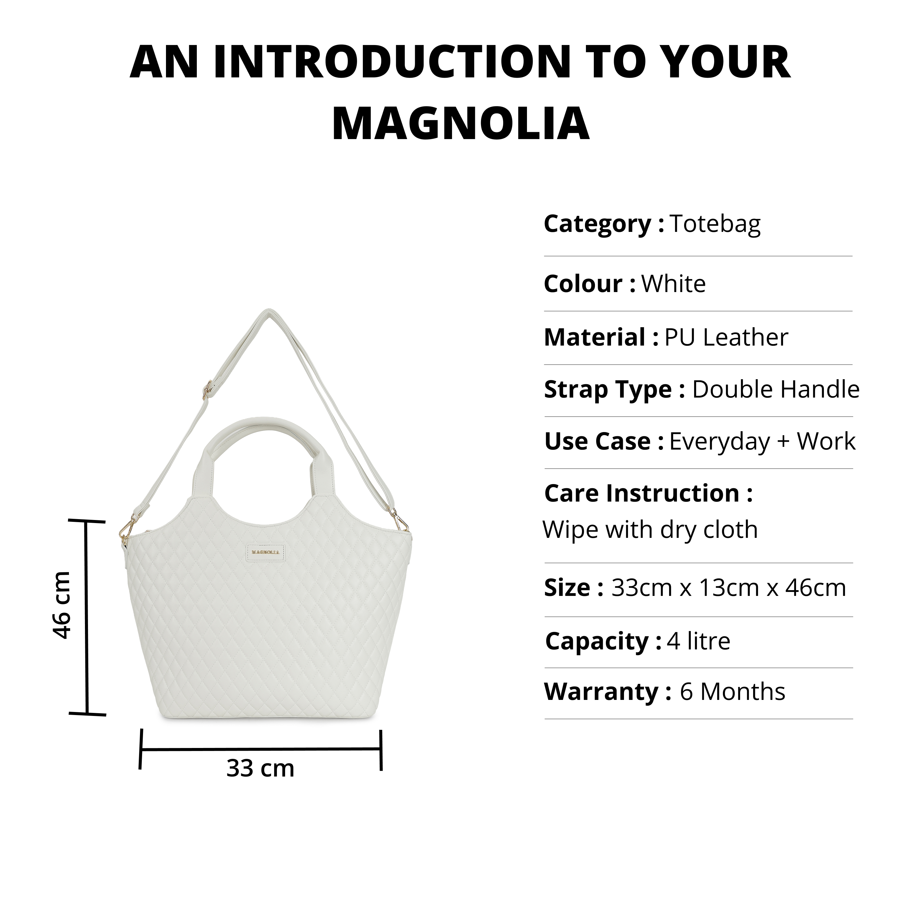 Magnolia PU Leather Women White Tote Bag