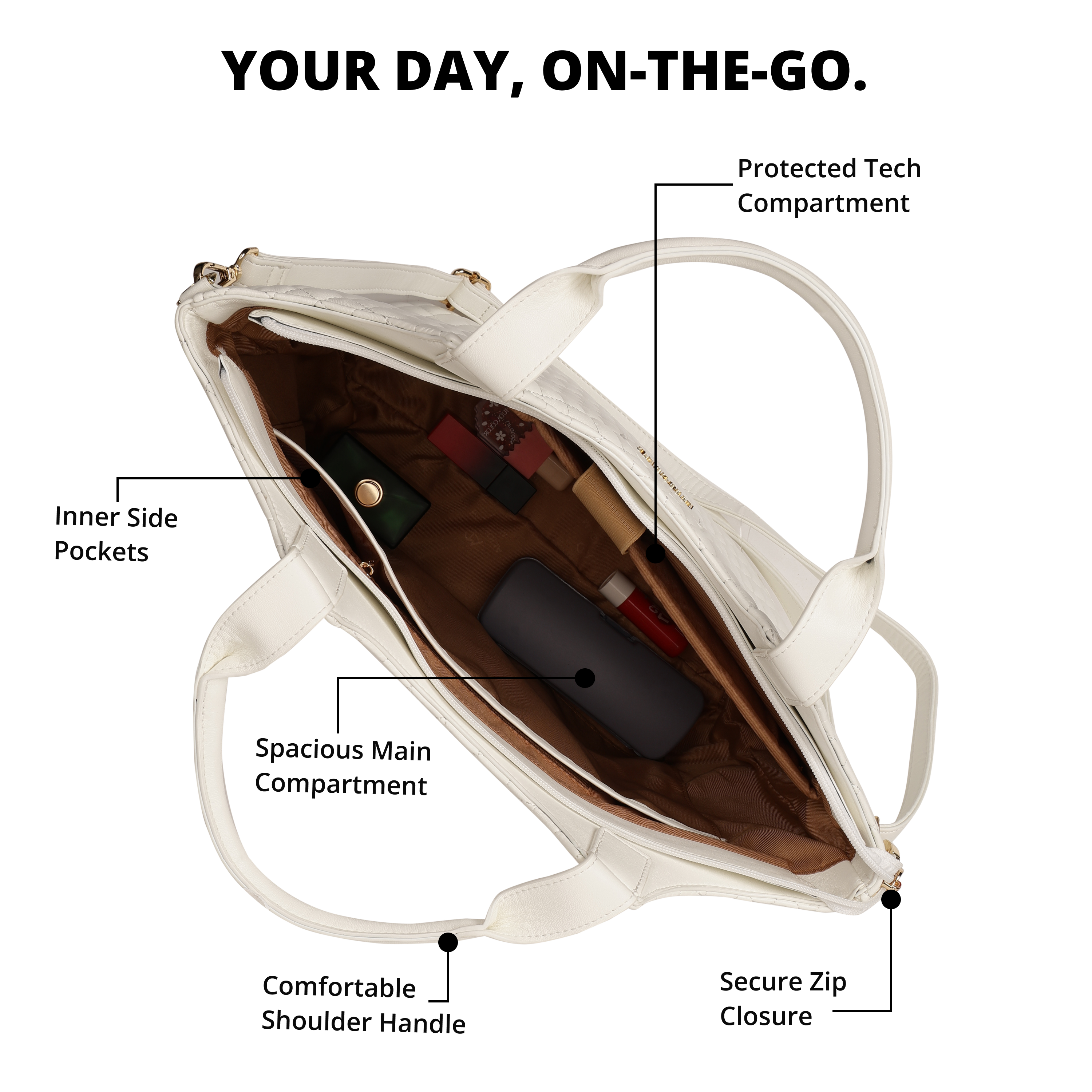 Magnolia PU Leather Women White Tote Bag