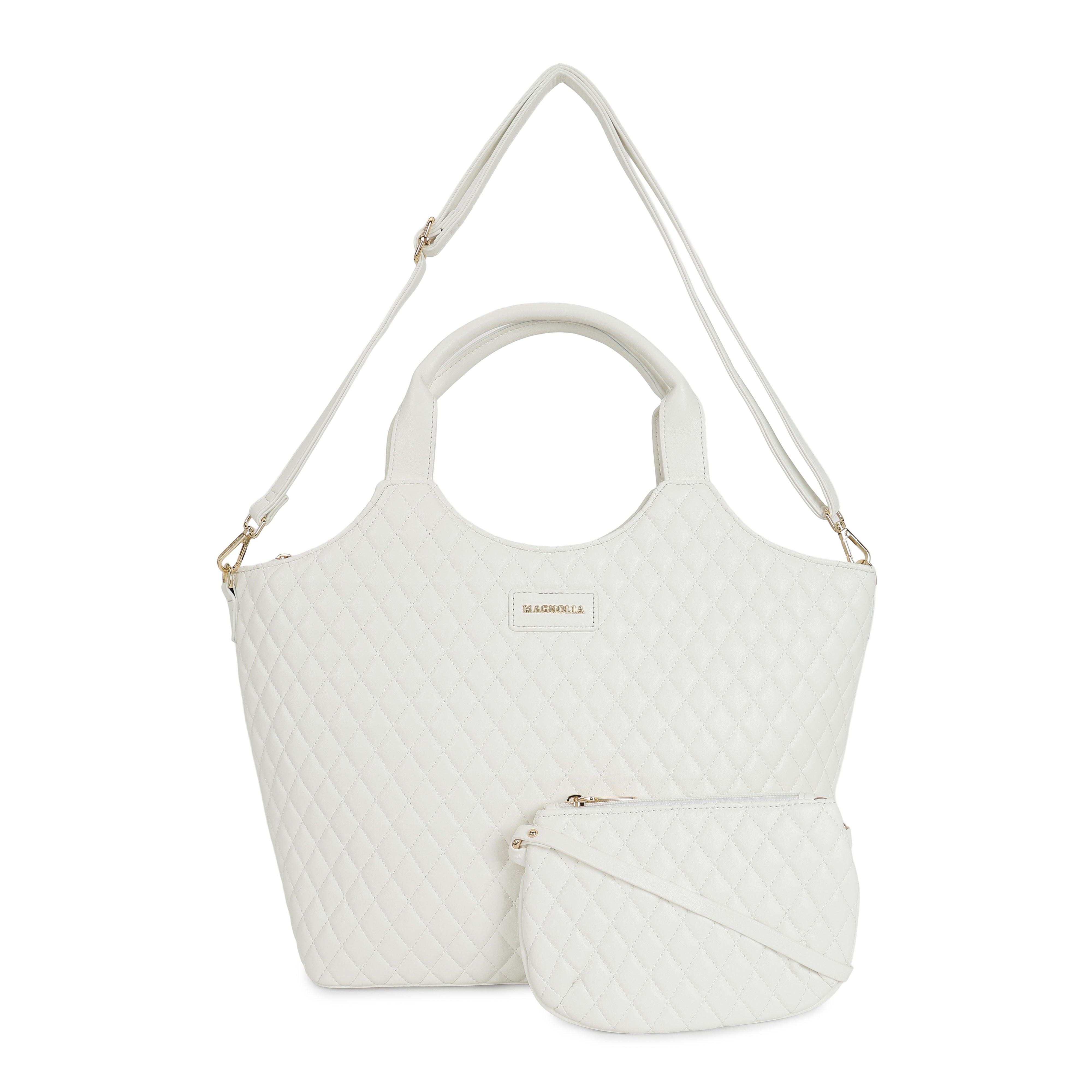 Magnolia PU Leather Women White Tote Bag