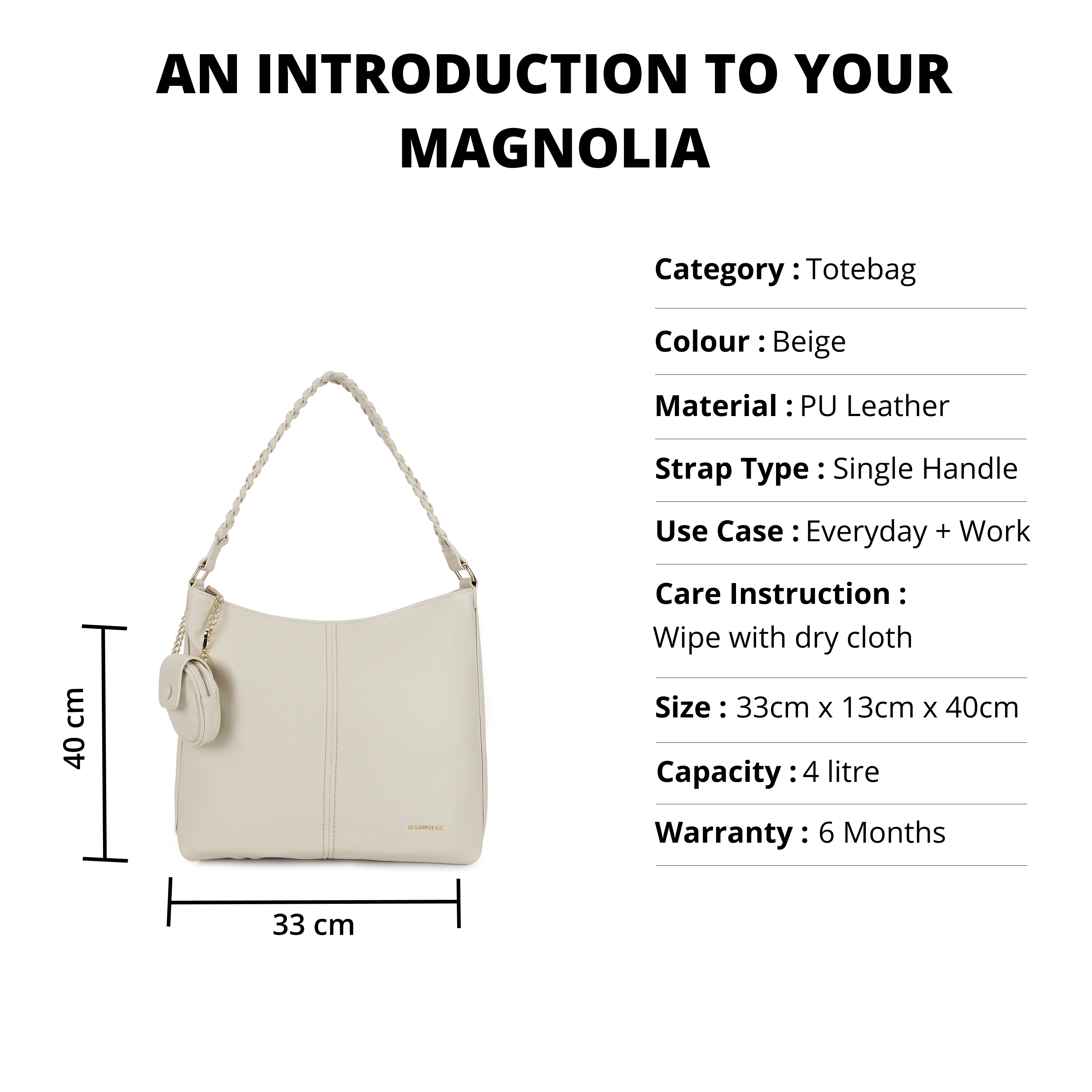 Magnolia PU Leather Women Beige Tote Bag