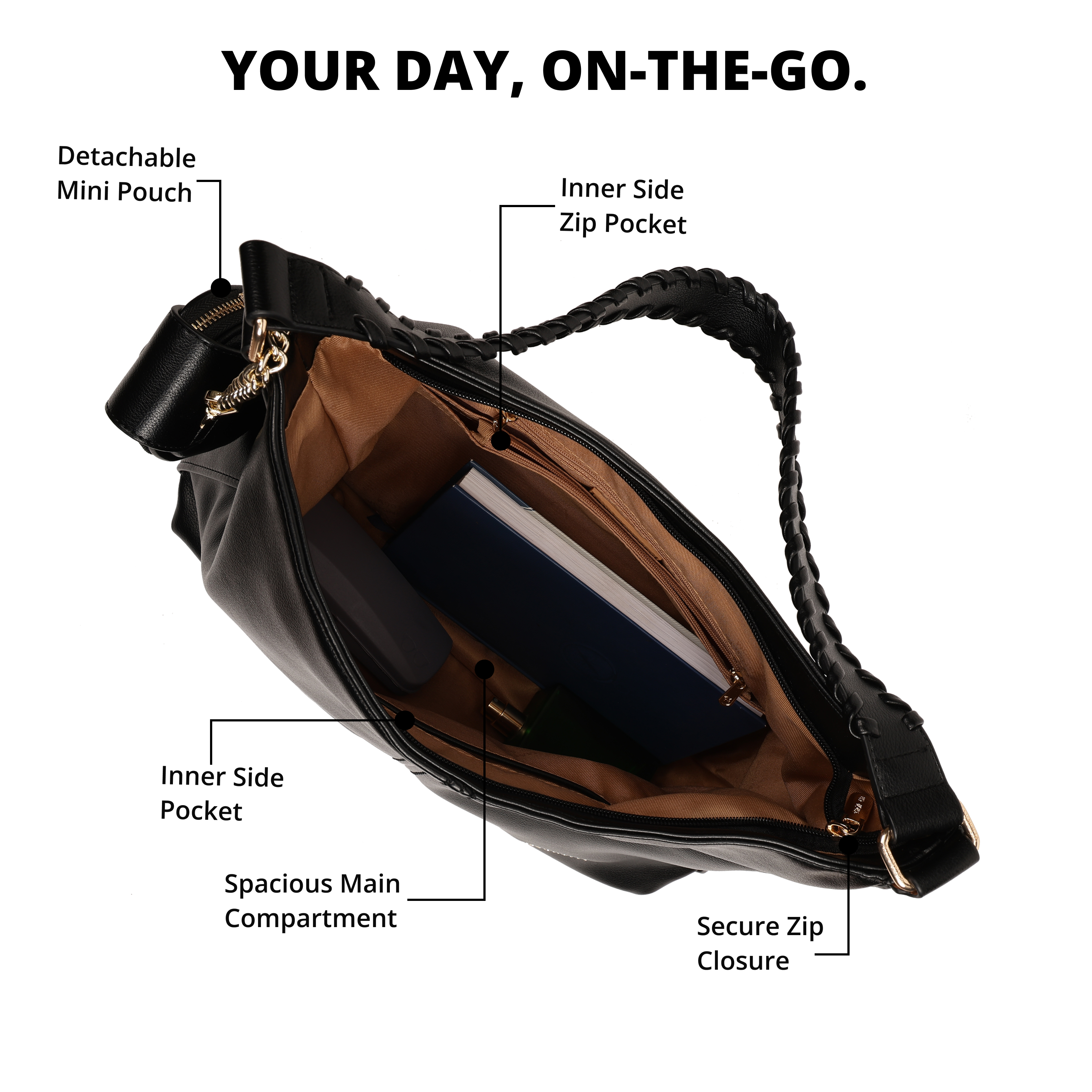 Magnolia PU Leather Women Black Tote Bag