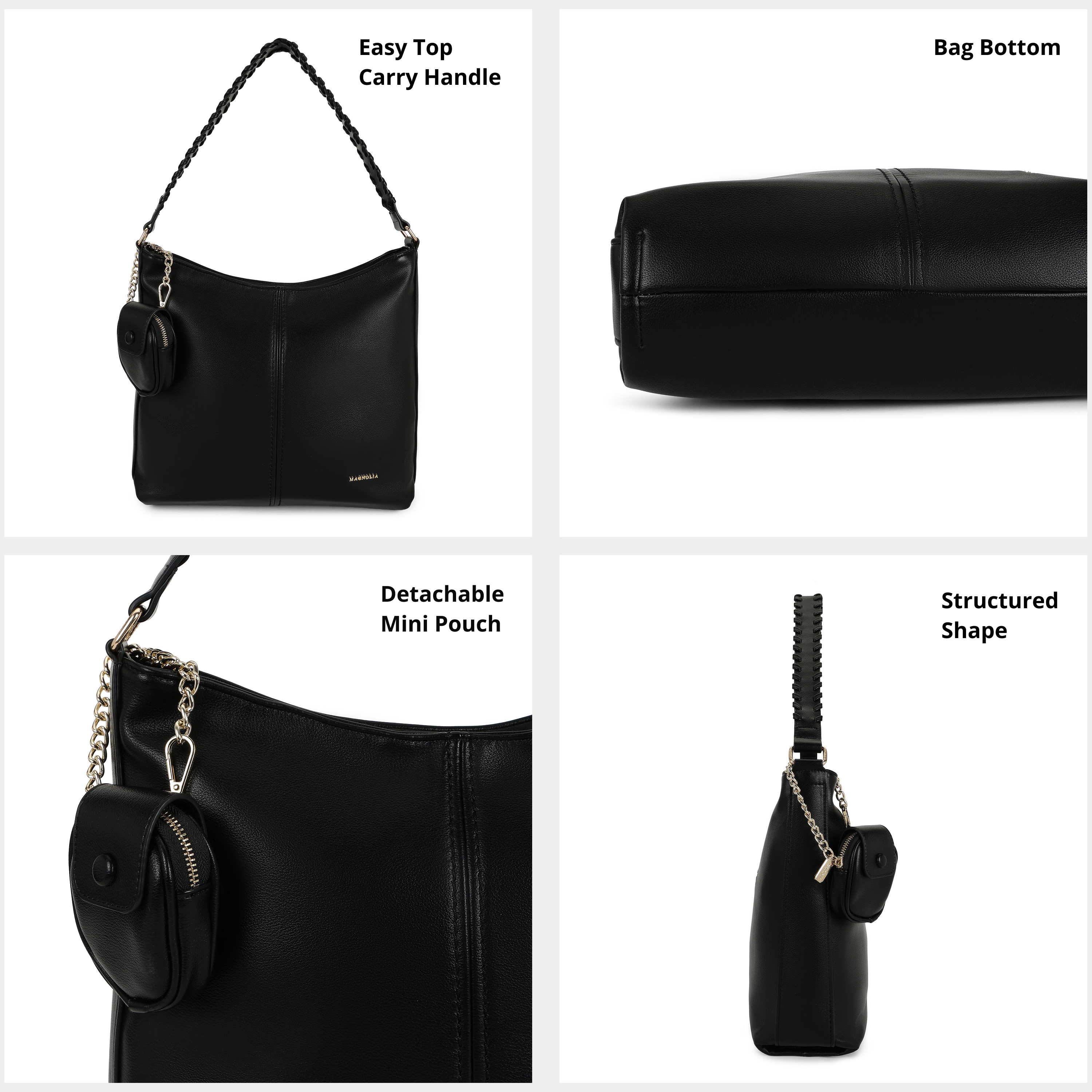 Magnolia PU Leather Women Black Tote Bag