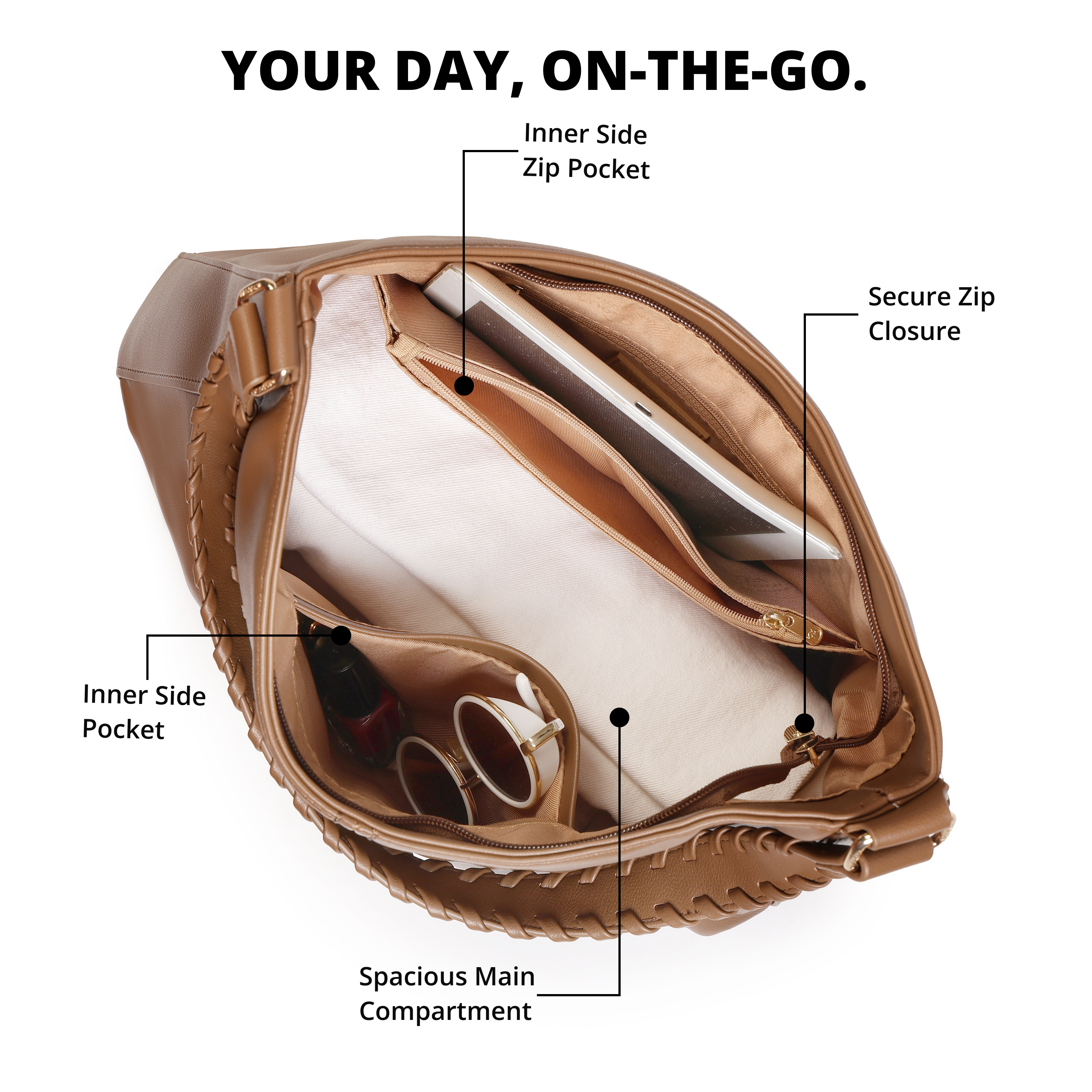 Magnolia PU Leather Women Brown Tote Bag