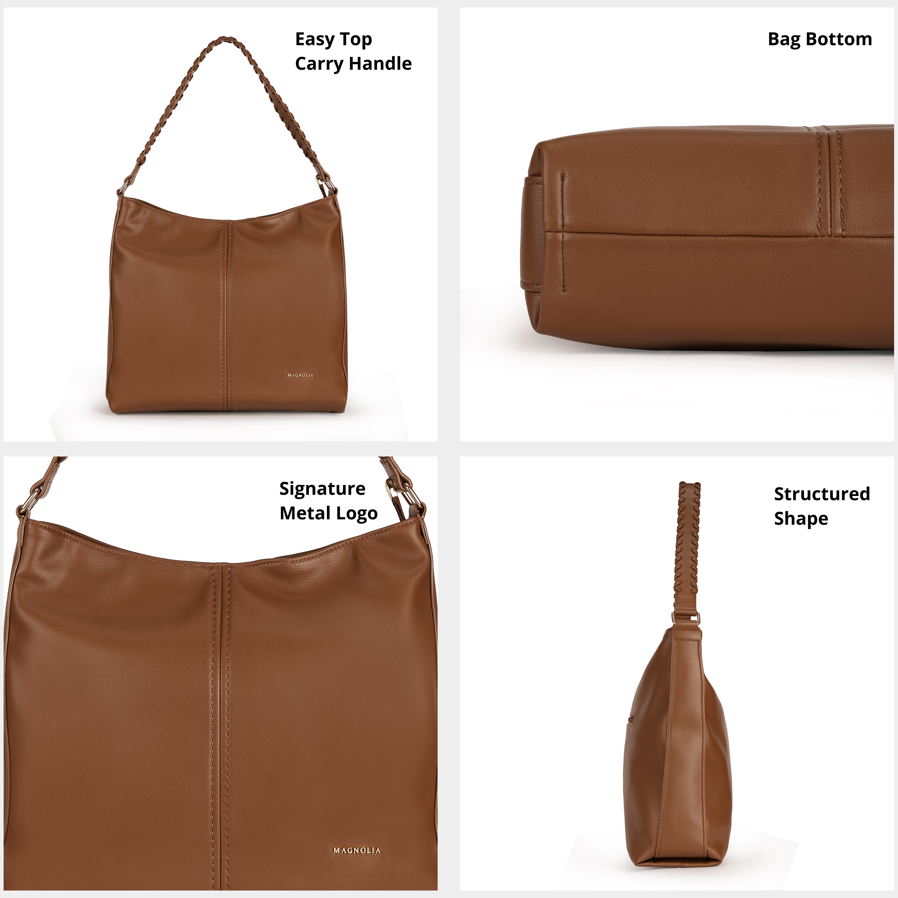 Magnolia PU Leather Women Brown Tote Bag