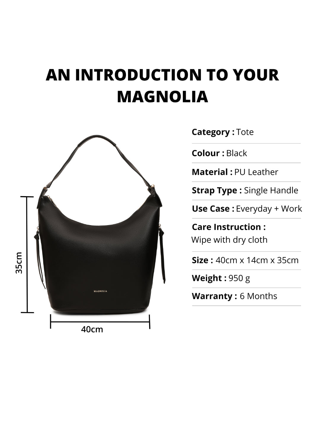 Magnolia Black PU Leather Solid One Size Women Tote