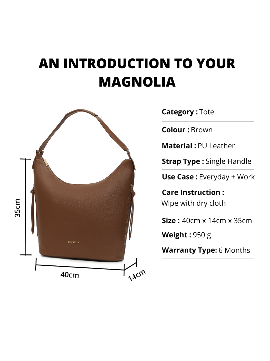 Magnolia Brown PU Leather Solid One Size Women Tote