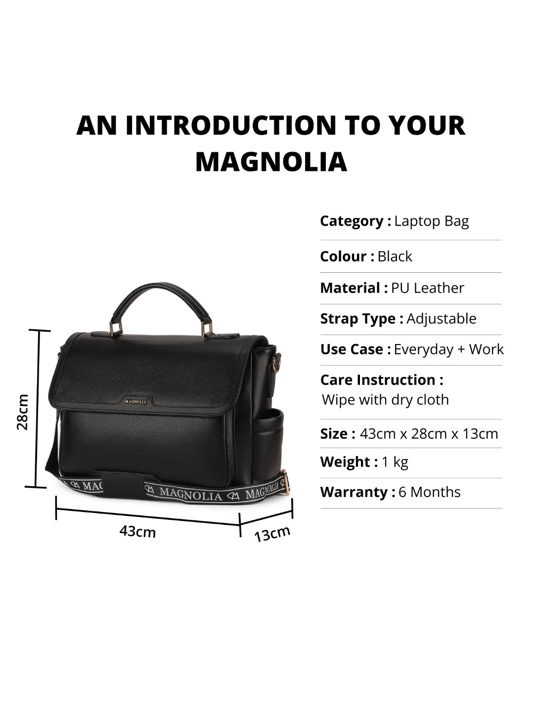Magnolia Black PU Leather Solid One Size Women Laptop Bag