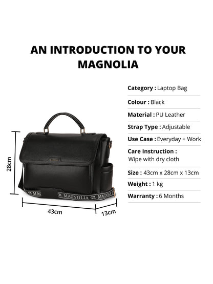 Magnolia Black PU Leather Solid One Size Women Laptop Bag