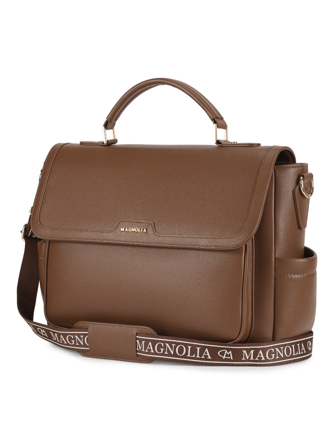 Magnolia Brown PU Leather Solid One Size Women Laptop Bag