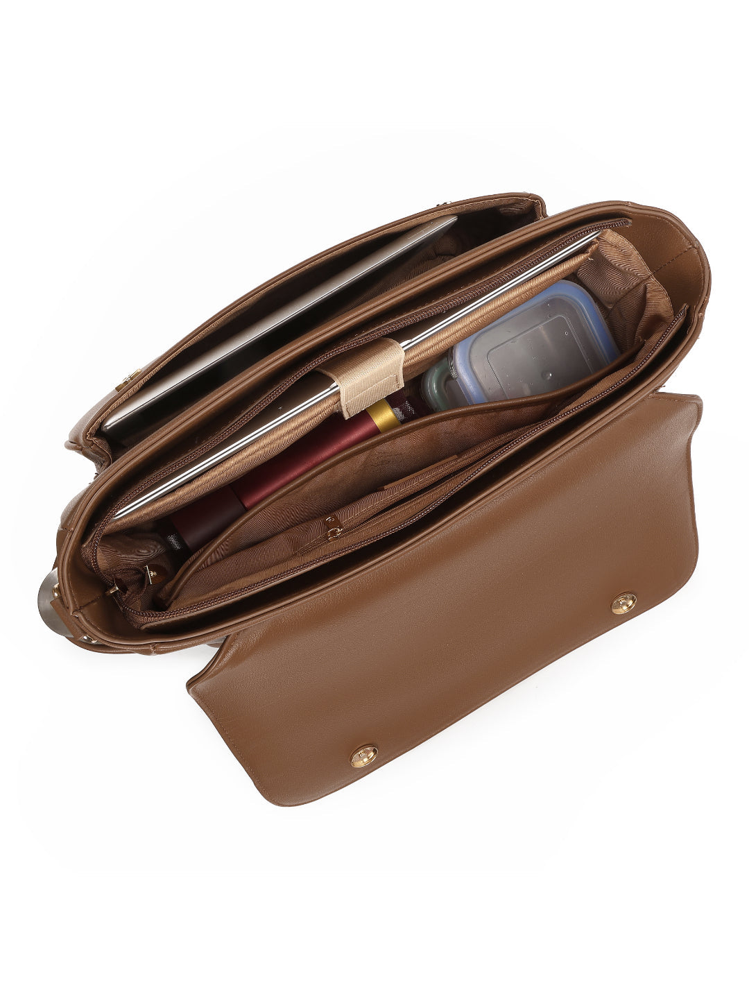 Magnolia Brown PU Leather Solid One Size Women Laptop Bag