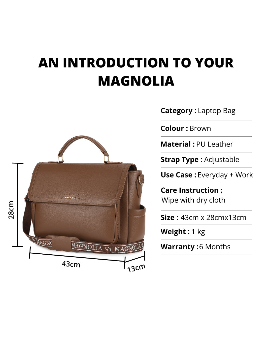 Magnolia Brown PU Leather Solid One Size Women Laptop Bag