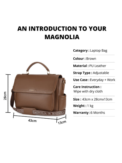 Magnolia Brown PU Leather Solid One Size Women Laptop Bag