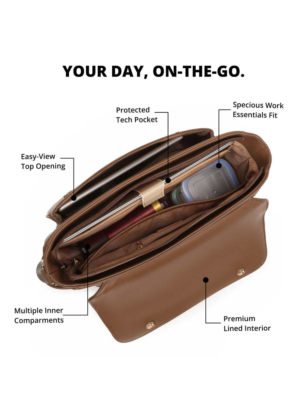 Magnolia Brown PU Leather Solid One Size Women Laptop Bag