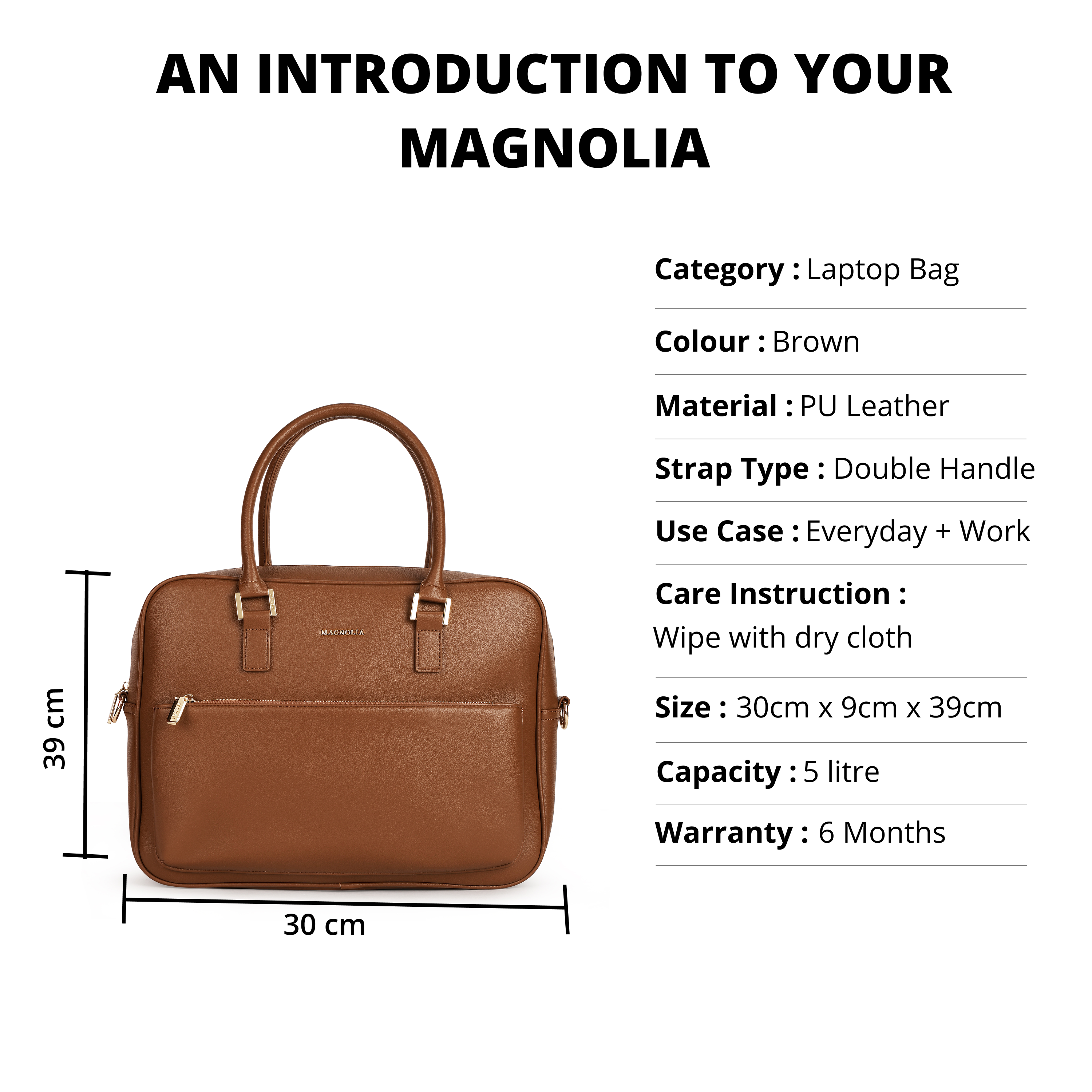 Magnolia PU Leather  Brown Laptopbag