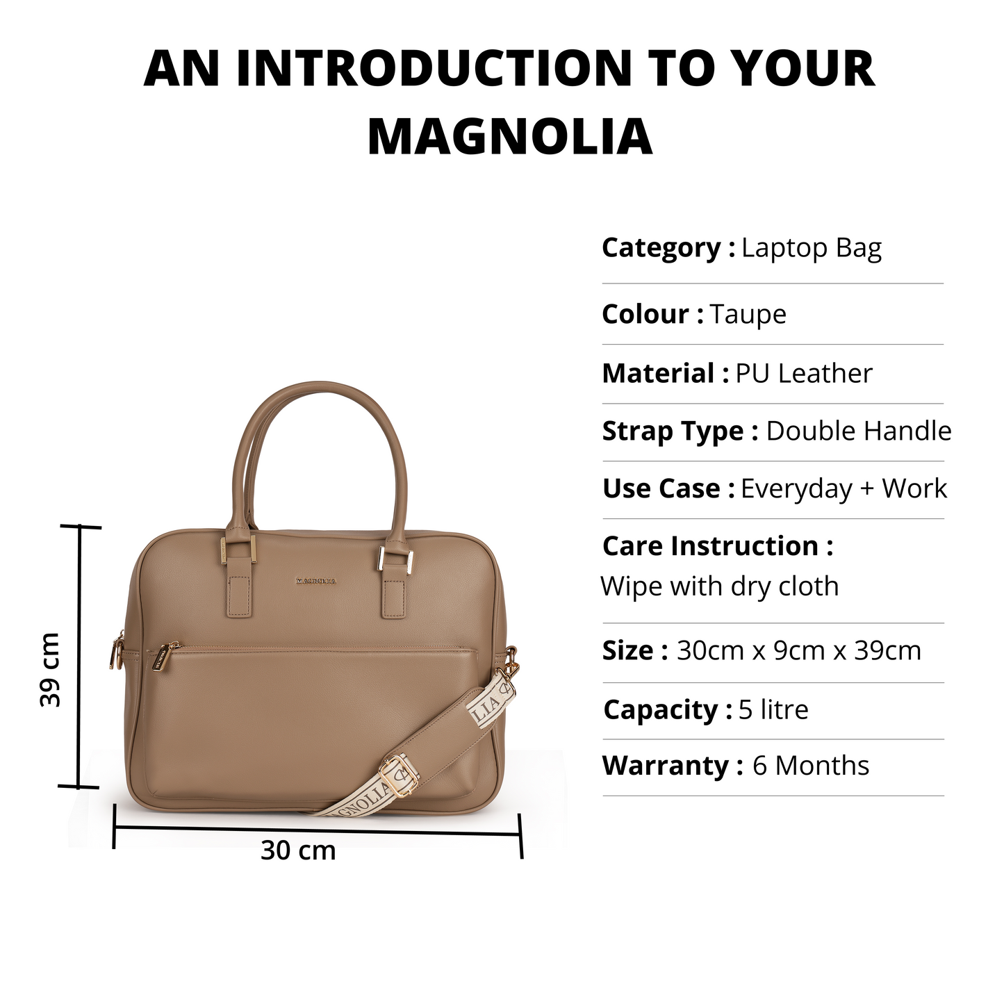 Magnolia PU Leather  Taupe Laptopbag