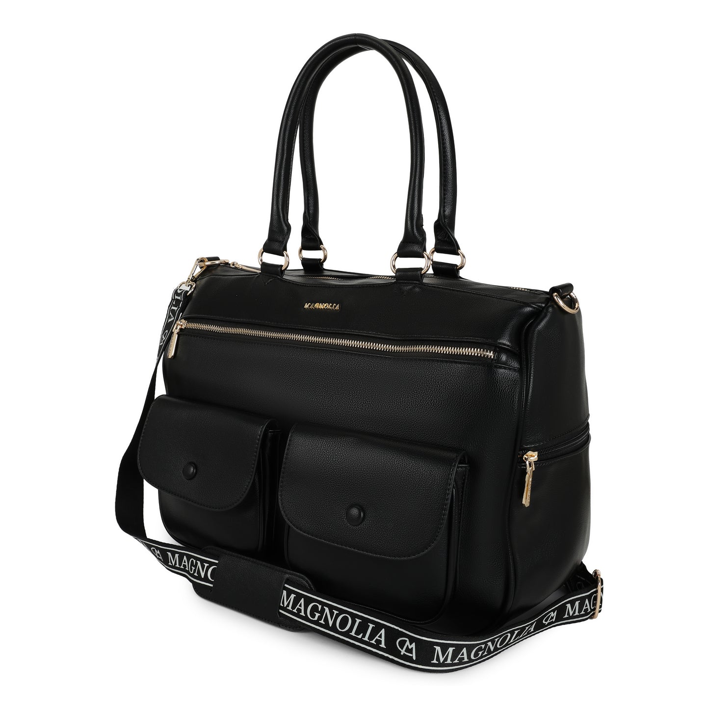 Magnolia PU Leather  Black Duffle Bag