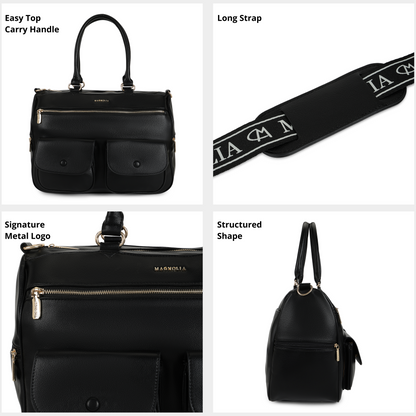 Magnolia PU Leather  Black Duffle Bag