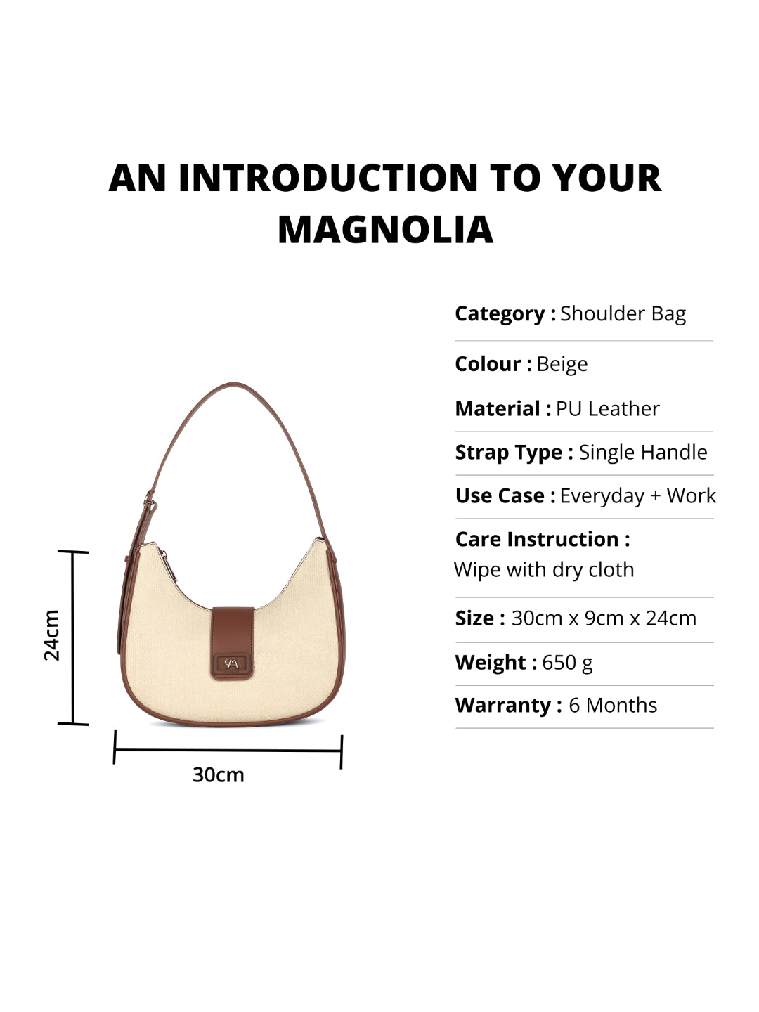 Magnolia Brown PU Leather Textured One Size Women Shoulder Bag