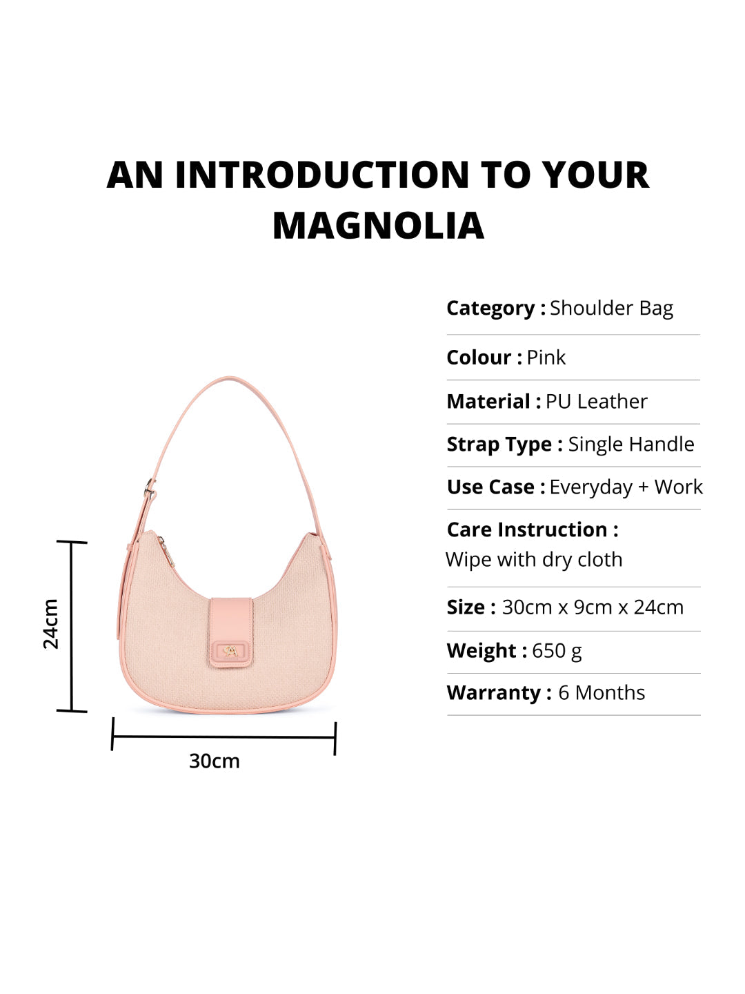 Magnolia Pink PU Leather Textured One Size Women Shoulder Bag