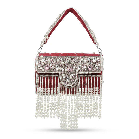 Magnolia Women Maroon Embellished Clutch