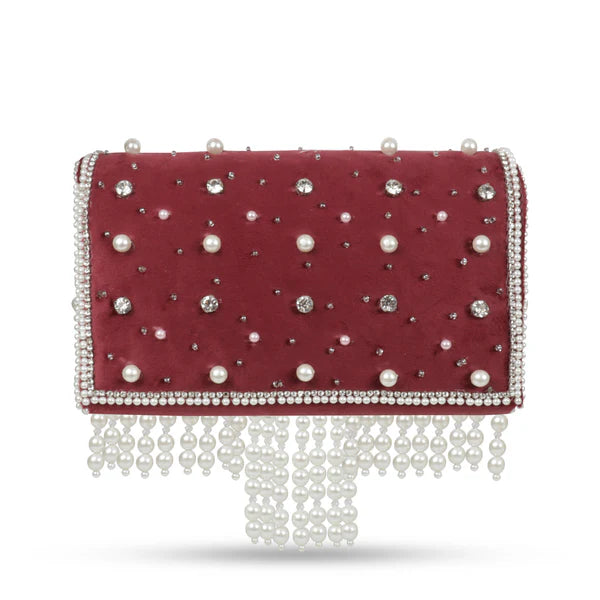 Magnolia Women Maroon Embellished Clutch