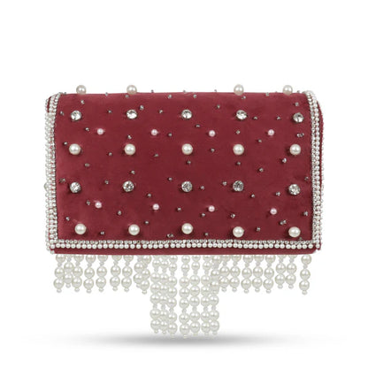 Magnolia Women Maroon Embellished Clutch