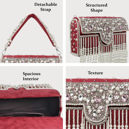 Magnolia Women Maroon Embellished Clutch
