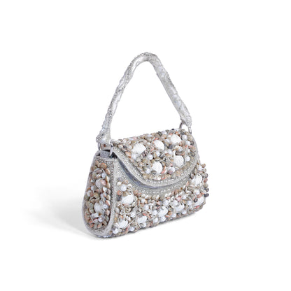 Magnolia White Velvet Embellishment Women Clutch