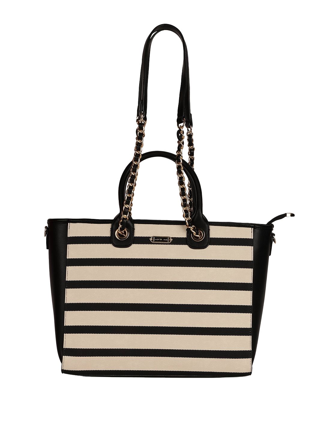 Magnolia PU Leather Women Striped Black Tote Bag