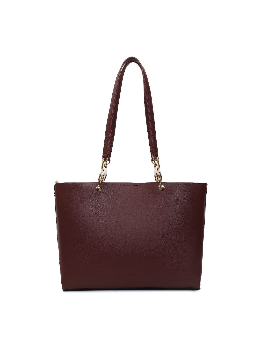Magnolia Women Beige & Wine Printed Tote Bag