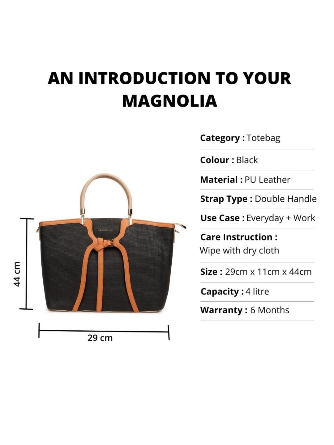 Magnolia PU Leather Women Black Tote Bag