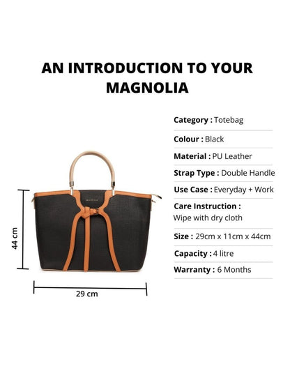 Magnolia PU Leather Women Black Tote Bag