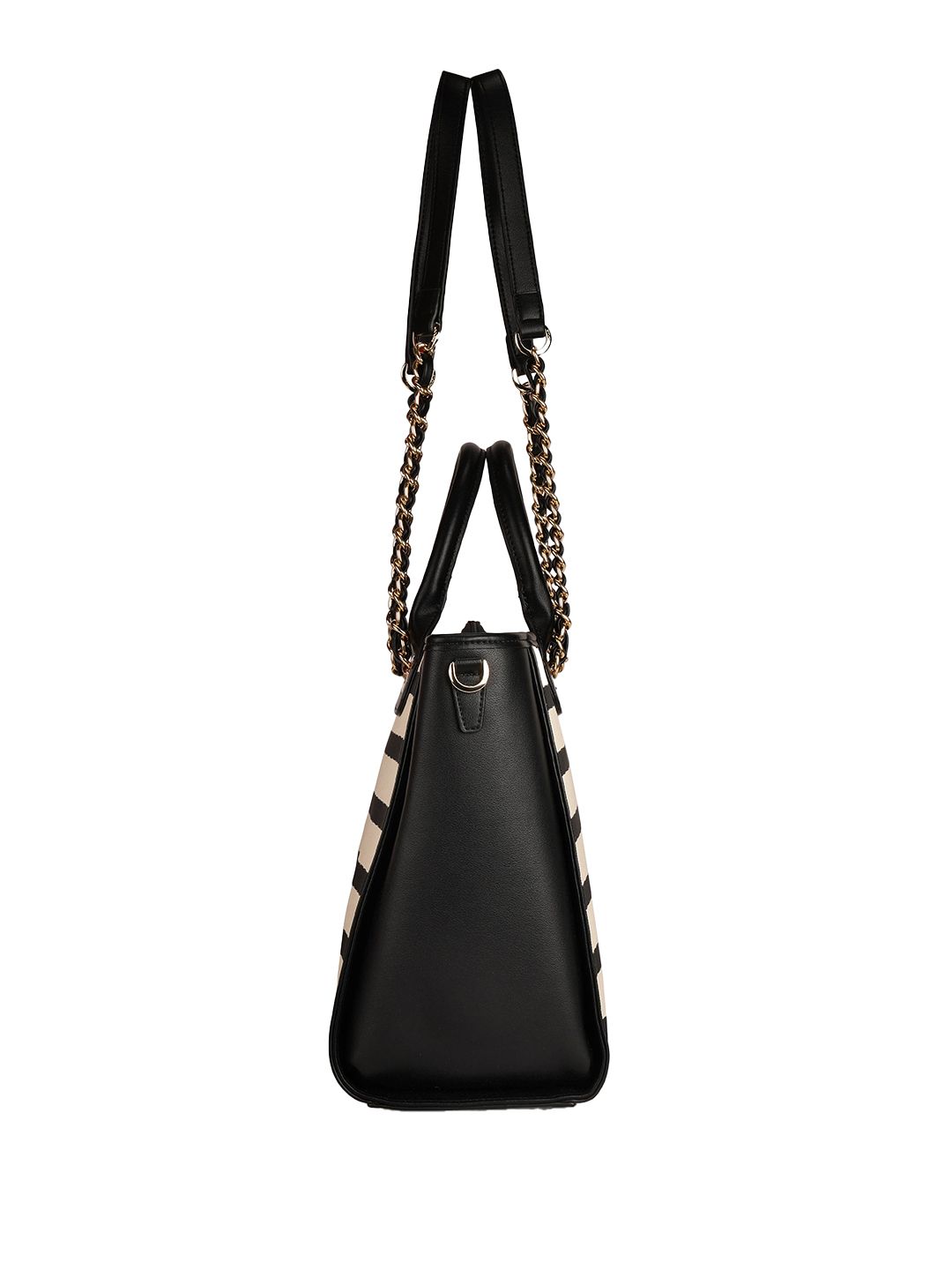 Magnolia PU Leather Women Striped Black Tote Bag