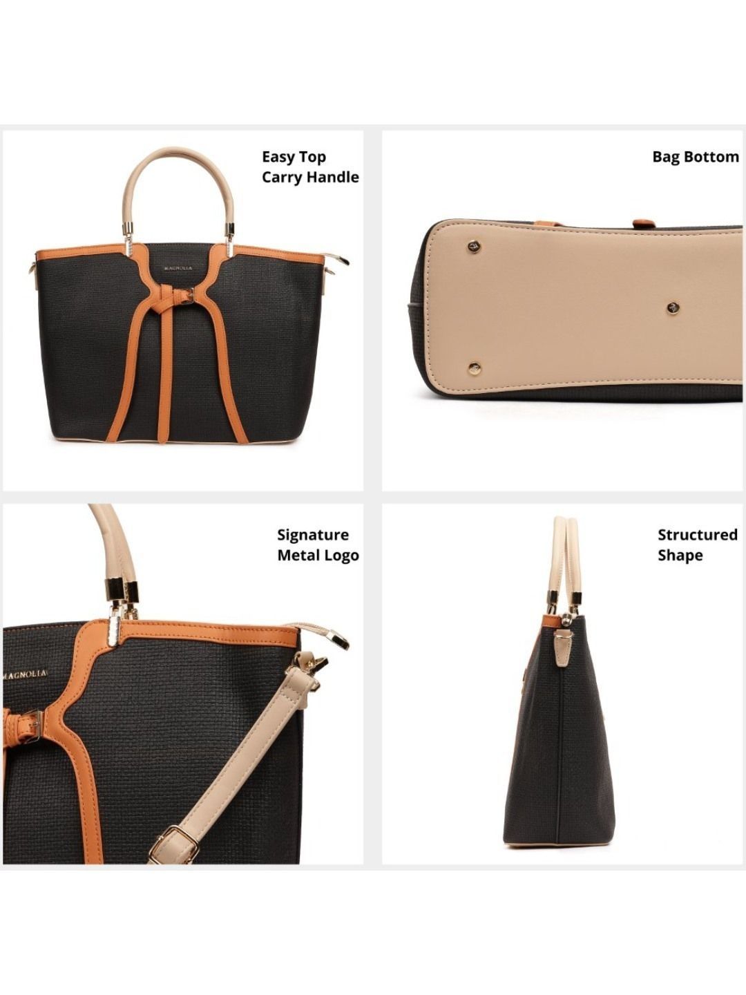 Magnolia PU Leather Women Black Tote Bag