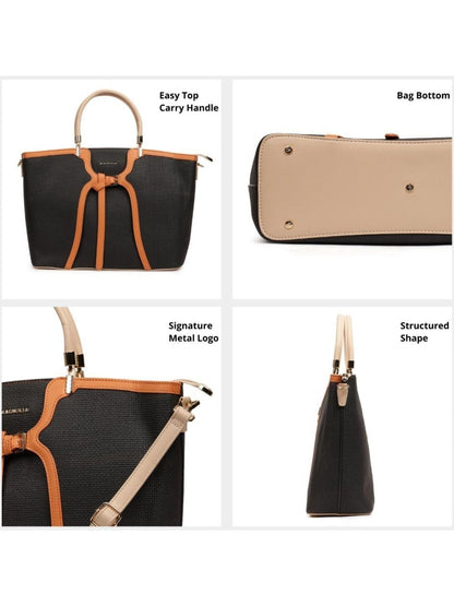 Magnolia PU Leather Women Black Tote Bag