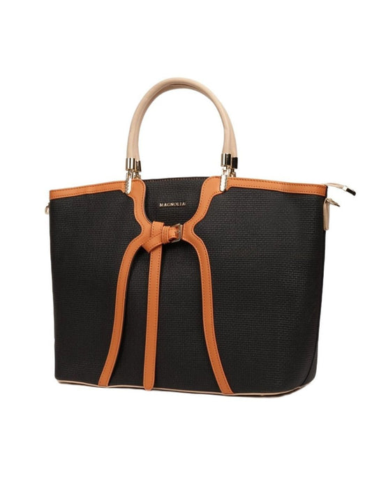 Magnolia PU Leather Women Black Tote Bag