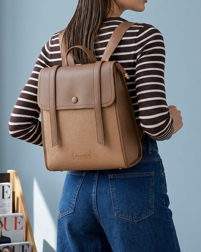 Magnolia Tan Vegan Leather Backpack for Women | 10.5L Stylish Casual Daypack with Long Strap