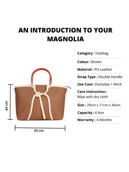 Magnolia PU Leather Women Brown Tote Bag
