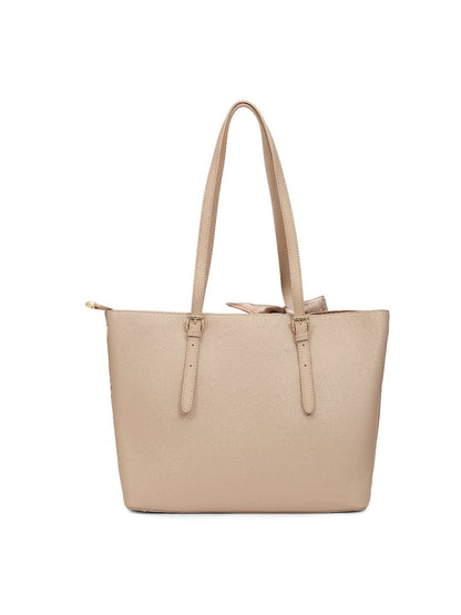 Magnolia Beige Solid One Size PU Leather Tote