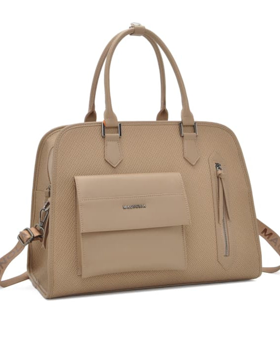 Magnolia MG-7332 Women’s Handbag | Spacious Beige Faux Leather Office & Travel Tote with Front Pocket & Adjustable Strap