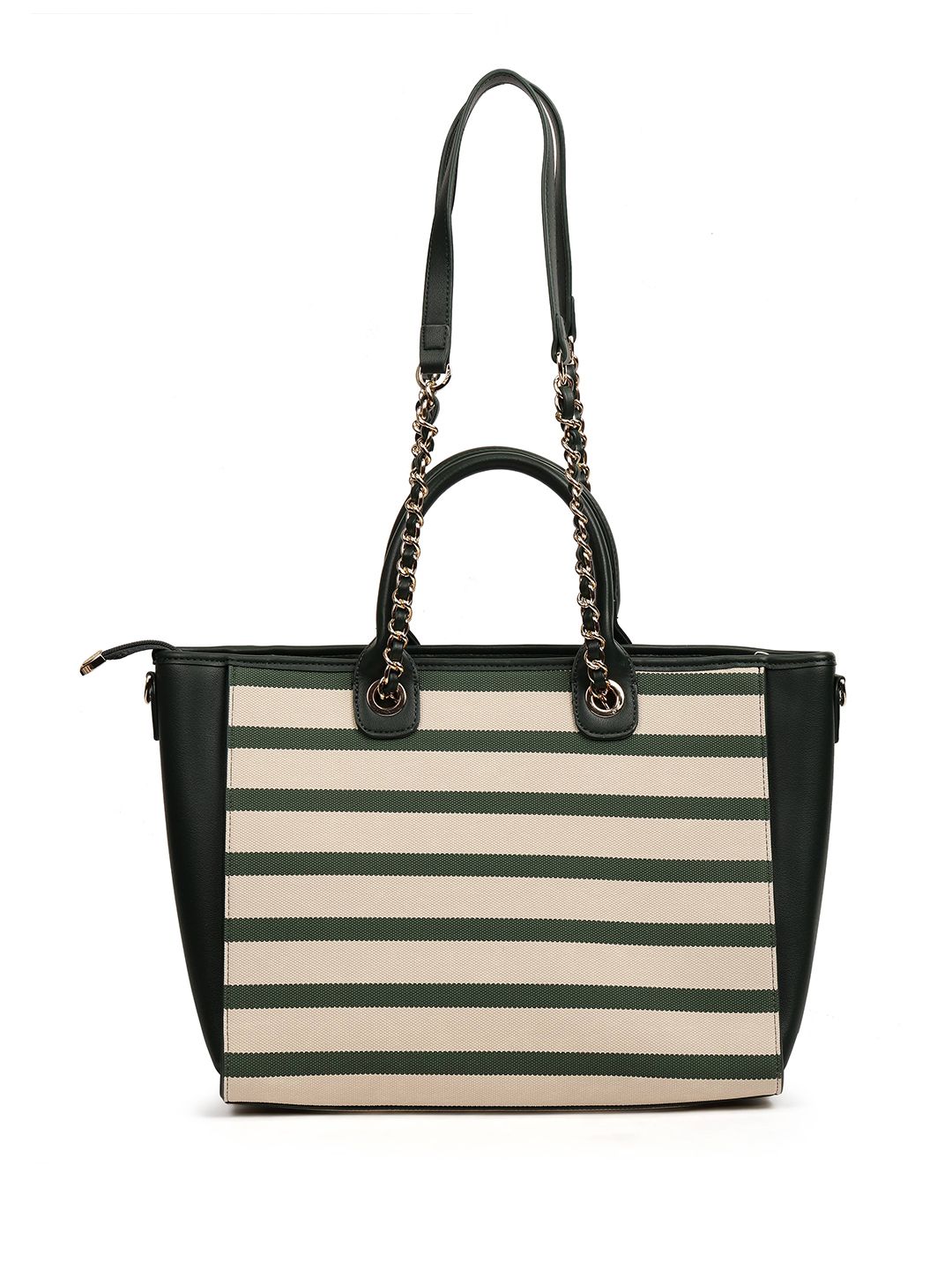 Magnolia PU Leather Women Striped Green Tote Bag