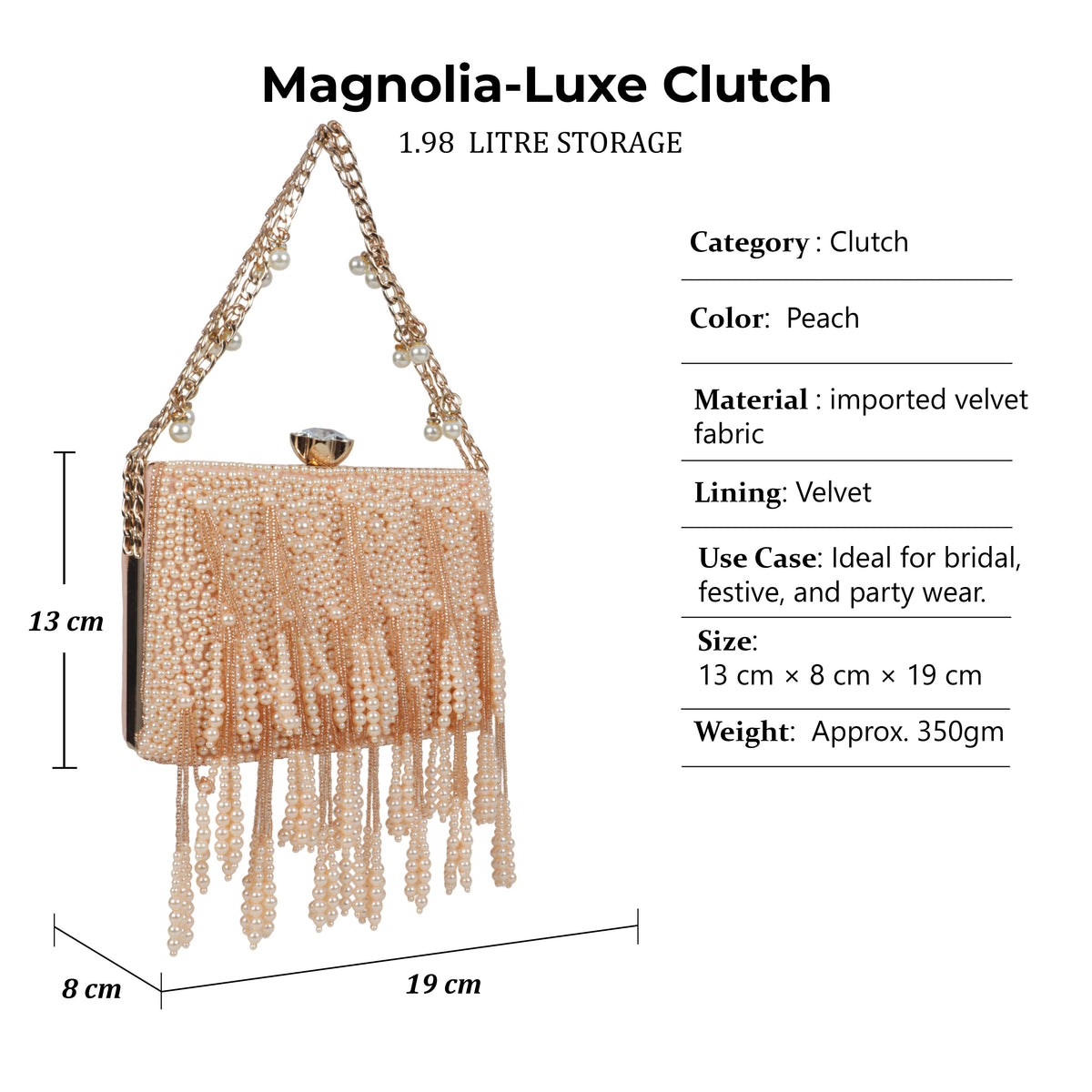 Magnolia Peach Velvet Embellished Women Clutch