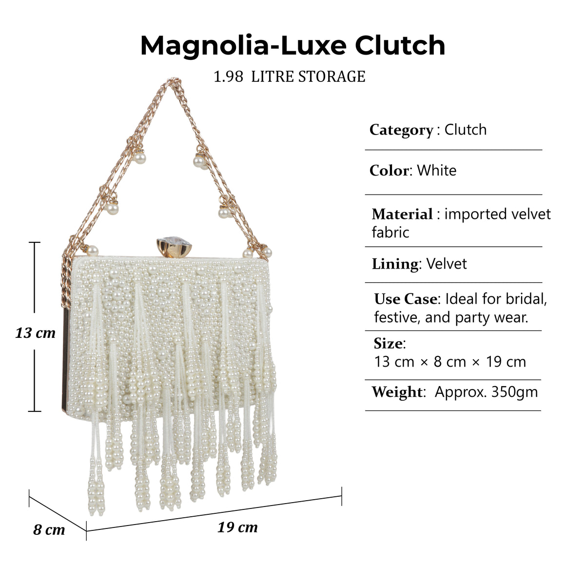 Magnolia White Velvet Embellished Women Clutch