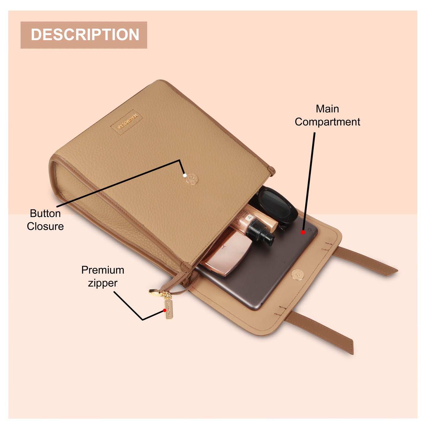 Magnolia Tan Vegan Leather Backpack for Women | 10.5L Stylish Casual Daypack with Long Strap
